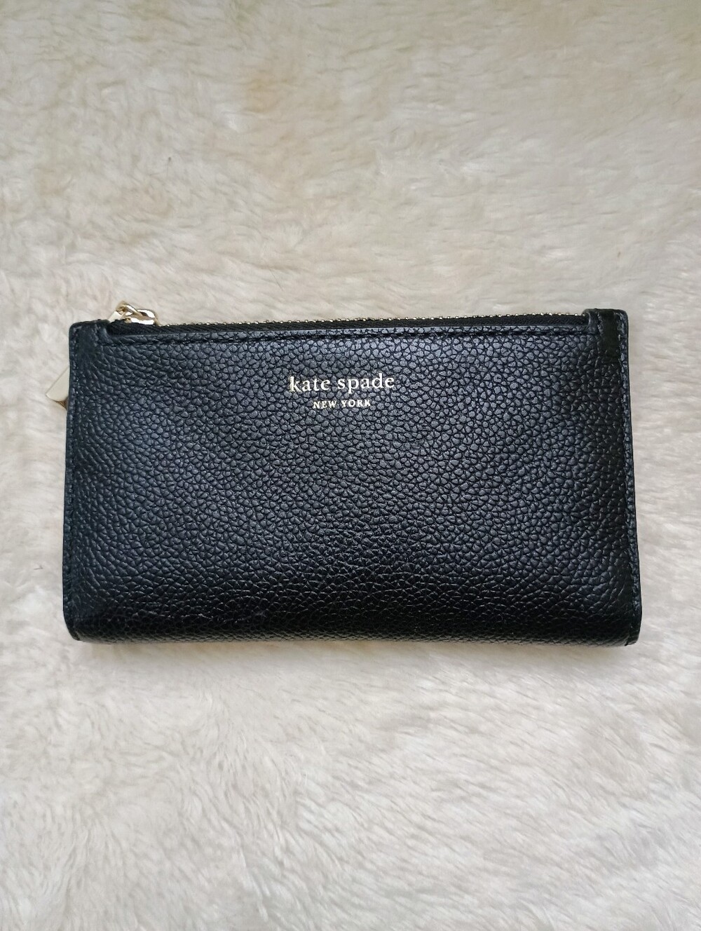 Kate Spade Black Pebbled Leather Slim Bifold Wallet